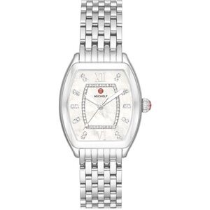 Michele Watch - adjustable band , silver , diamonds , oval square shared
